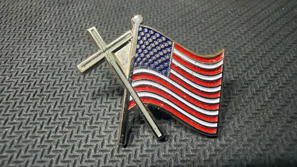 Flag and cross lapel pin — faith and service to country